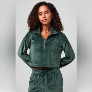 FABLETICS Green Plush Ribbed Half Zip Sweatshirt & Wide Leg Pants Set NWOT